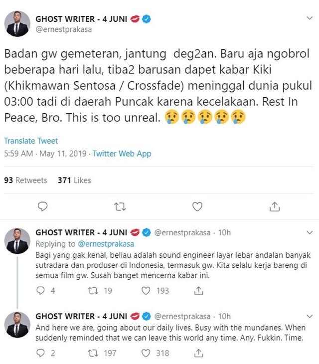 Ucapan Ernest Prakasa untuk Khikmawan Sentosa