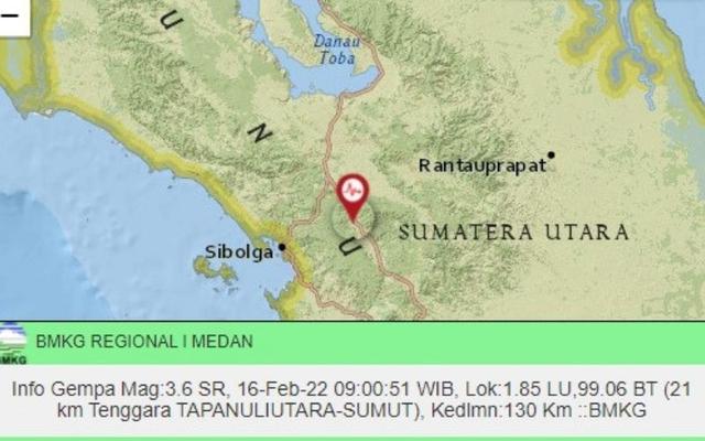 Tapanuli Utara Diguncang Gempa Bumi, Berpusat di Darat